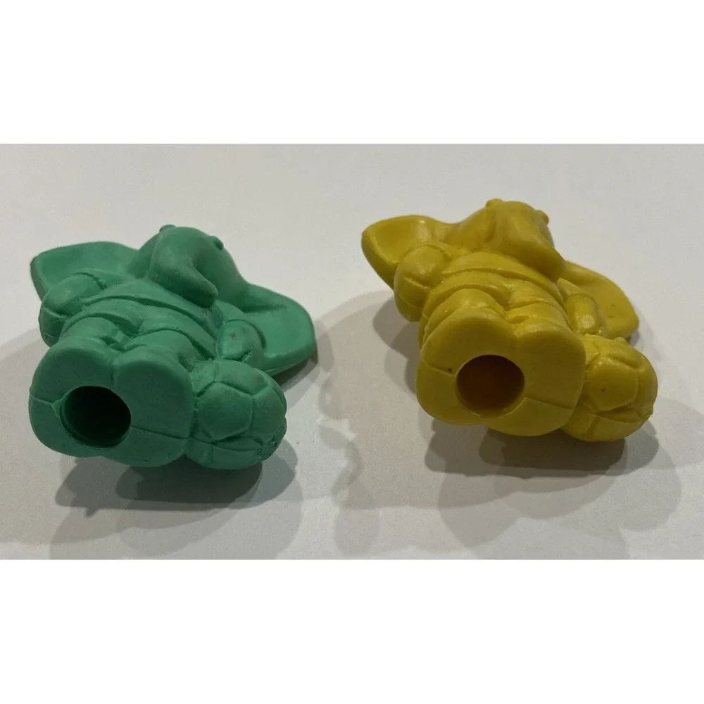 Vintage Diener Erasers- Yellow Green Elephant Soccer Ball Pencil Toppers 1985